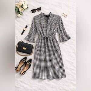 Lauren Ralph Lauren Houndstooth Shirt Dress Cinch Waist sz 4 NWT